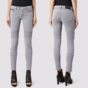 New All Saints Biker Skinny Pale Grey Jeans Size 27
